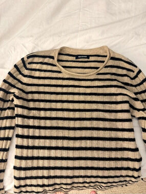 NAADAM Striped Cashmere Crewneck Sweater Beige & Black Large